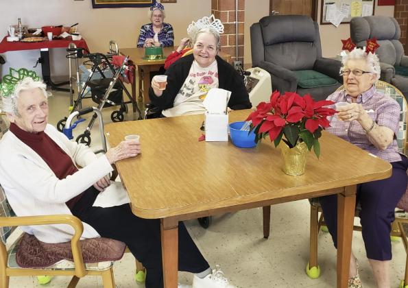Gini Corbin Bringing in the New Year with, l-r: Wanda Mackley, Minnie Mary Hamilton (behind), Ann Connell and Nadene Andersen.