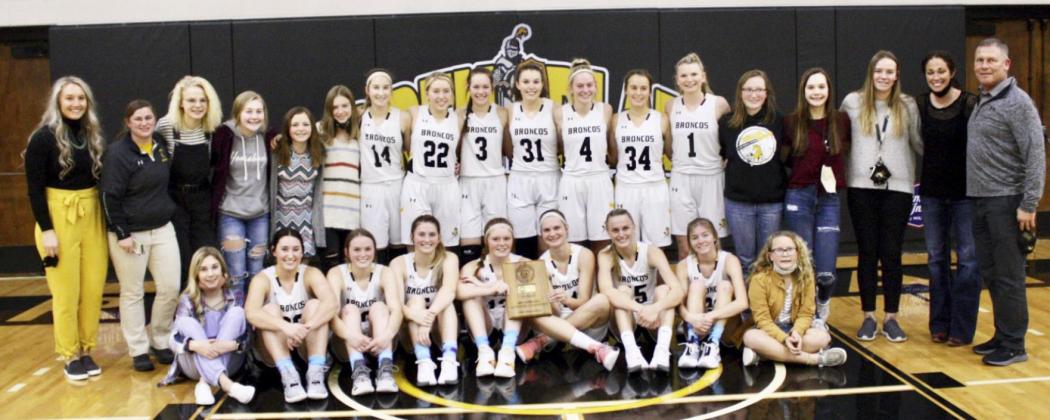 MNAC Girls Basketball Champions, back l-r: Assistant Coaches Grayce Ginkens and Trisha Vest, Student Manager Tierston Moore, Samantha Cheever, Student Manager Kalli Licking, Erika Massey, Whitney Jennings, Taylor Svoboda, Shelby Welsh, Jordyn McDowell, Alli Loughran, Callie Coble, Faith Miller, Corynn Corbin, Ashlyn Simonson, Jadyn Andersen, Assistant Coach Kay Dent, Head Coach Clint Svoboda. Front: Student Manager Peyton Paxton, Michelle Brown, Lindey Coble, Hanna Marshall, Kylie Licking, Samantha Moore, B