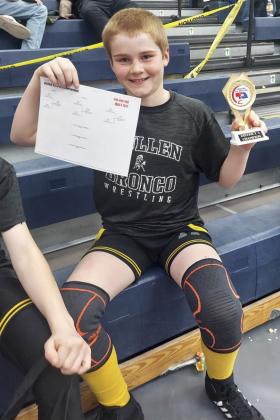 Mullen youth wrestling had three District champions on Sunday, l-r: Tru Mundorf, Cylas Dent and Justin Kraus. courtesy photos
