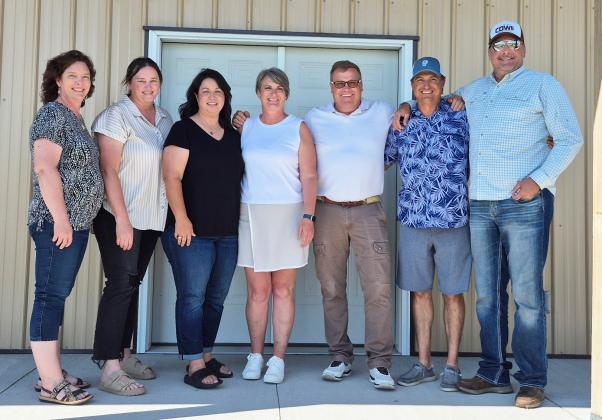 Class of 1995 - 30 years: L-r: Dori (Evans) Smidt, Kelly (Wright) Marsh, Janelle (Most) Jennings, Nikki (Ewoldt) Gracey, Mike Kvanvig, Travis Hampton, Jade Gracey.