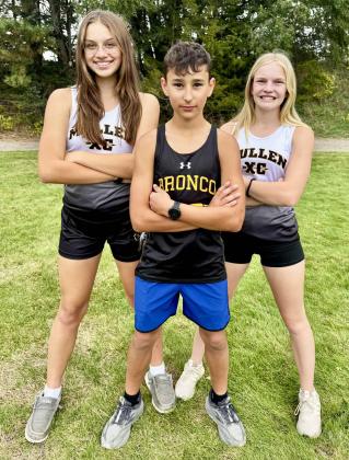 Mullen had three junior high cross country competitors this season - competing in cross country in addition to volleyball and football, l-r: Yasmine Alarcon, Gunner Brown and Ava Walz.