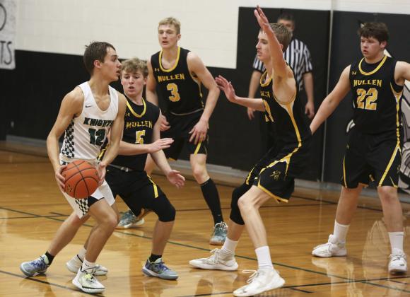 Broncos pictured l-r: Kyle Finney, Clayton Moore, Alex Moore and Deacon DeNaeyer on defense at Sandhills/Thedford. Megan Andersen