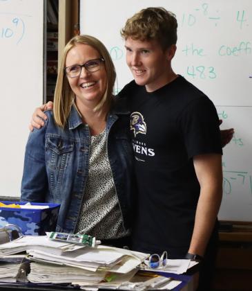 Sarah Hardin’s youngest son, Brandon, a junior at MHS, got to skip out on a bit of his math class Monday afternoon to congratulate his mom on being named Nebraska’s Teacher of the Year. Gerri Peterson