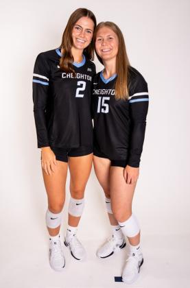 Left: Kendra Wait (left) and Norah Sis during a clinic shift at Creighton University. In addition to being nursing students, the two are star players on Creighton’s volleyball team. Creighton University