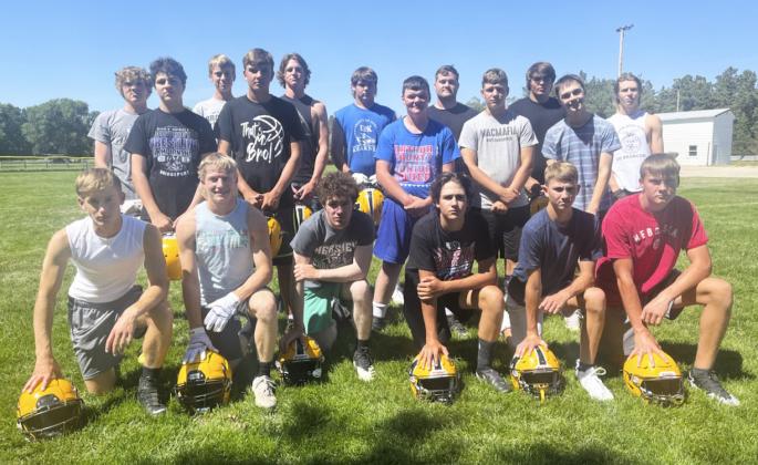 MHS football team, standing l-r: Ethan Hardin, Jaylon Forsen, Kaleb Moore, Jacob Walker, Chase Gracey, Deacon DeNaeyer, Owen Thorberg, Tel Kvanvig, James Kessler, Isaac Welch, Jacob Wingebach, Eli Paxton. Front: Alex Werner, Justin French, Luke Durfee, Jarren Forsen, Cayden Hampton, Tate Kvanvig. Gerri Peterson