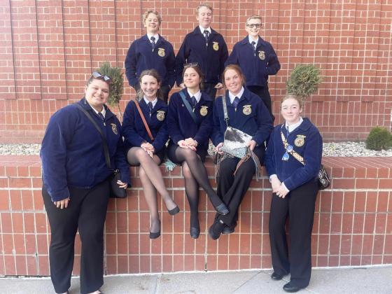 FFA members at state, back l-r: Cody Walker, Hayden Morrison, Oakes Miller. Front: Mia Flores-Green, Hope Miller, Georgia Wingebach, Morgan Hassett, Kassidy Cheever. courtesy photo