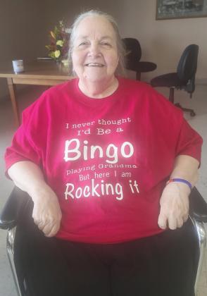 Ann Connell rocking her new shirt for Bingo!