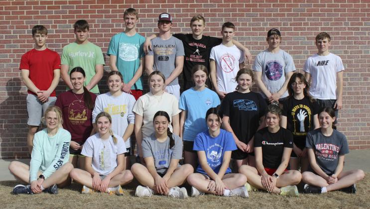 Boys and Girls Track, back l-r: Alex Werner, Tate Kvanvig, Alex Moore, Chase Gracey, Clayton Moore, Cayden Hampton, Justin French, Kyle Finney. Middle: Jadyn Andersen, Lauren Schoonveld, Izzy Hoyt, Sydnee Cheever, Hayley Donohoe, Malia Oltmer. Front: Tierston Moore, Peyton Paxton, Mercedes Garner, Fayth Brown, Medora DeNaeyer, Allie Boyer. Not pictured: Keragan Welch. Gerri Peterson