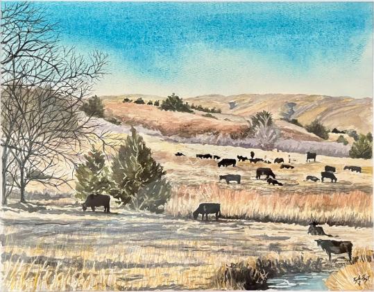 Two Mullen artists received awards at the NEBRASKAland Days Competitive Art Show last week, which had 146 entries. The show was held at the Prairie Arts Center in North Platte. Kyle Hoyt placed 3rd in 2-D Landscape for his “Dismal River Picnic” piece (pictured above) and Nicole Hoffmann’s watercolor “Home” received an honorable mention (below). Nicole Hoffmann