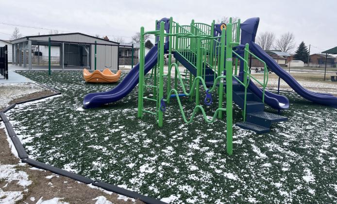 Upgrades to the Mullen Swimming Pool park this fall have included a new swing set, spinner, new playground border and surface material and a pavilion. Barb McIntosh