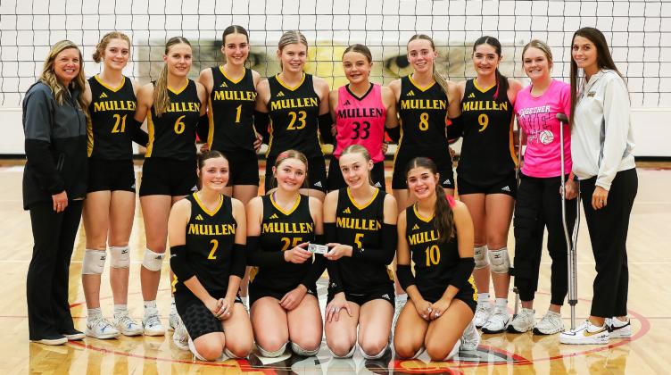 MNAC volleyball runners-up, back l-r: Head Coach Nichole Ourada, Lola Wingebach, Brynne Mc-Cully, Abby Gracey, Chloe Newman, Kaisley Phipps, Harper Andersen, Jenna Donohoe, Emerson Thorberg, Assistant Coach Calli Edis. Front: Kalli Licking, Hayley Donohoe, Sydnee Cheever, Ella Rice. Megan Andersen