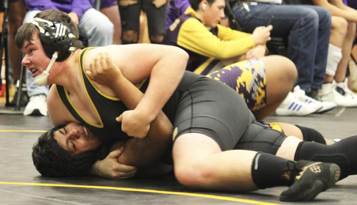 Senior Owen Thorberg competes at the Mullen Wrestling Invite. Kris Forsen