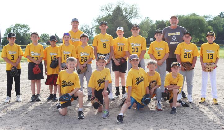 Baseball team, pictured back l-r: Tuff Pettit, Marcus Lattin, Jaxyn Evans, Eli Barnes, Coach Daniel Young, Cooper Phillips, Teal Peterson, Jackson Newman, Collin Donohoe, Zach Hicks, Coach Russ Monette, Carson Hegland, Kyler Marsh. Not pictured: Duke Miller and Coach Bo Pettit. Front Coach pitch players: Merick Lattin, Cooper Peers, Kayden Evans, Jaxson Barnes, Tate Phillips.