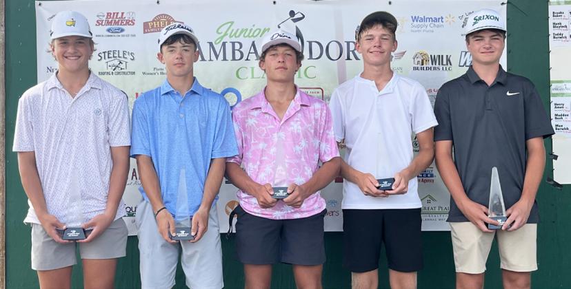 Boys 14-15 flight, l-r: 1st - Connor Bash, Kearney; 2nd - Ben Werner, Mullen; 3rd - Jaylen Cummings, North Platte; tie for 4th - Keaton Loop, McCook and Lawson Cochran, Kearney.
