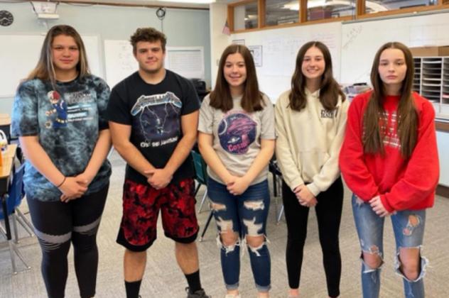 High school quiz bowl team, l-r: Mia Flores-Green, Adam Wiens, Keragan Welch, Allie Boyer, Maggie Haesler. Not pictured: Ashlyn Simonson. Ron Taylor