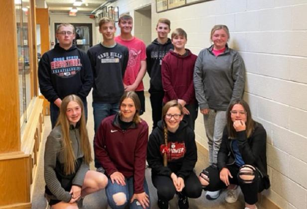 Junior high quiz bowl team, back l-r: Daniel Wright, Alex Werner, Tate Kvanvig, Cayden Hampton, Brandon Hardin, Hayley Donohoe. Front: Sydnee Cheever, Georgia Wingebach, Hope Miller, Toni Massey.