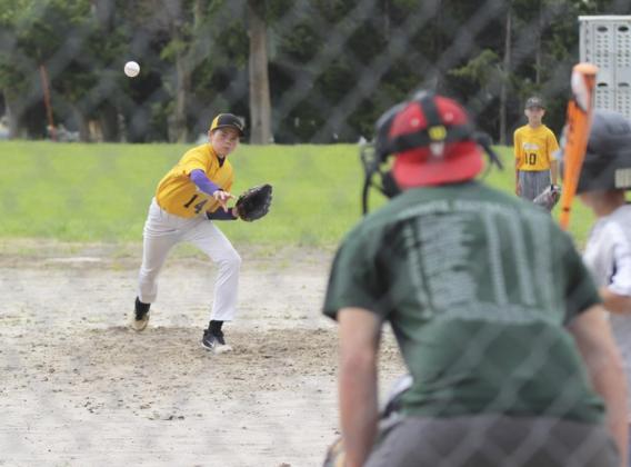 Cian Connealy pitches to a left-handed batter at Thedford last Saturday, June 26