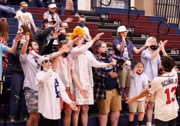 The Mullen student section cheers during the Exeter-Milligan game. Sue Licking