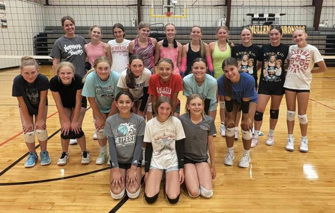 The 7-12 grade camp was held that afternoon, pictured back l-r: Gina Chambers, Lola Wingebach, Abby Gracey, Chloe Newman, Sydnee Cheever, Harper Andersen, Hayley Donohoe, Emerson Thorberg (earned the camp Mental Toughness Award), Jenna Donohoe, Hadley Marsh. Middle: Kendall Vinton, Ava Walz, Kassidy Cheever, Breckyn Burney, Kaisley Phipps, Kalli Licking, Ella Rice. Front: Luciana Gonzalez, Olivia Cox, Kendall Phipps.