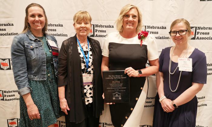 Nebraska Sandhills newspapers brought home all kinds of awards from the Nebraska Press Convention last weekend! Pictured l-r: Gerri Peterson - Hooker County Tribune, Marcia Hora - Stapleton Enterprise and Thomas County Herald and Amy Johnson and Kelsi McGee - Springview Herald. Sara Brooke
