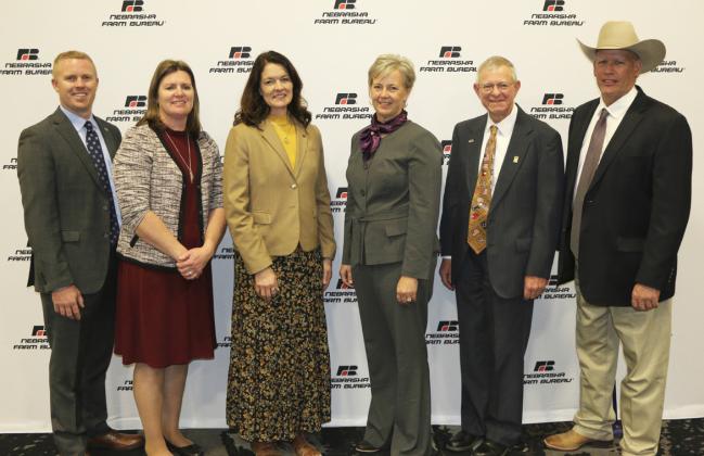Nebraska Farm Bureau new leadership, l-r: Lance Atwater, Youth at Large Director; Katie Olson, First Vice President; Bree DeNaeyer, North Central Region Director; Dawn Kucera, Ag Promotions At Large Director; David Grimes, South Central Region Director; Steve Stroup, Southwest Region Director. courtesy photo
