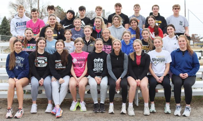 MHS boys and girls track teams, back l-r: Alex Werner, Hunter Brown, Jaylon Forsen, Nicholas Gonzalez, Cian Connealy, Brandon Hardin, Tate Kvanvig, Cayden Hampton, Jason Kraus, Daniel Wright. 3rd row: Mia Flores-Green, Izzy Hoyt, Keragan Welch, Medora DeNaeyer, Ella Rice, Allie Boyer. 2nd row: Hope Miller, Lola Wingebach, Brooke Williams, Sydnee Cheever, Riley Hegland, Hayley Donohoe, Maggie Haesler, Georgia Wingebach. Front: Ady Hampton, Jenna Donohoe, Kalli Licking, Chloe Newman, Brynne McCully, Peyton Pa
