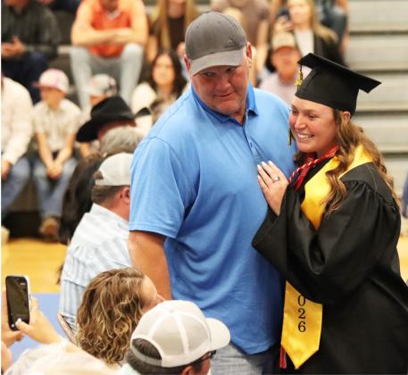 Morgan Hassett poses for a photo with her dad, Mark, during the flower presentation at graduation last Saturday. Check out more graduation photos on the Tribune’s Facebook page. Gerri Peterson