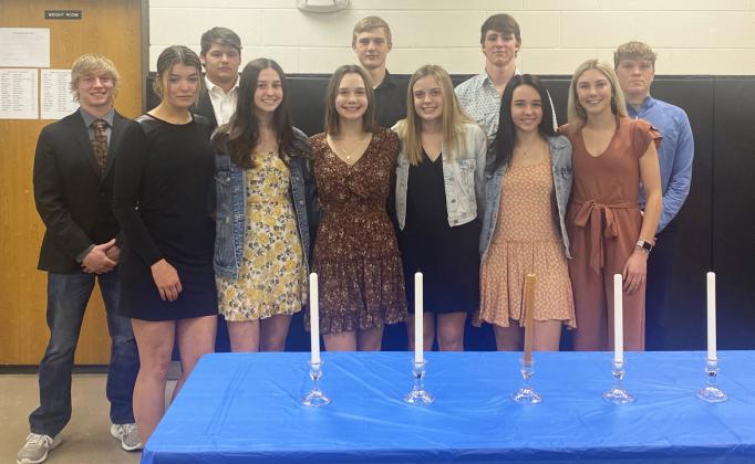 The Mullen High School National Honor Society inducted new members Allie Boyer, Medora DeNaeyer, Justin French and Peyton Paxton last Monday, March 27. All of the NHS members are pictured l-r: Justin French, Medora DeNaeyer, Deacon DeNaeyer, Allie Boyer, Ashlyn Simonson, Clayton Moore, Lauren Schoonveld, Chase Gracey, Izabella Brown, Peyton Paxton, Ethan Hardin. Not pictured: Jadyn Andersen. Kara Connealy
