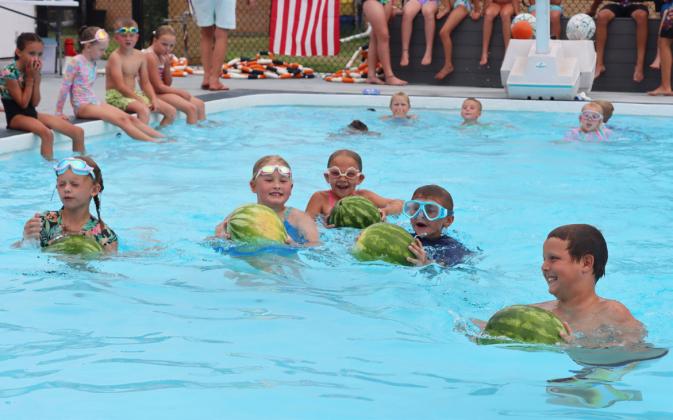 Ages 6-8 Watermelon Race, l-r: Brystol Call, Harper Myers, Harper Paitz, Brogan Seeley, Kayden Evans. Gerri Peterson