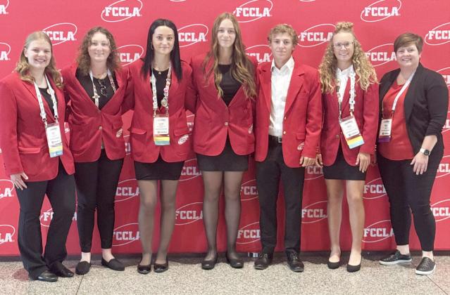 L-r: Maci Walz, Corynn Corbin, Fayth Brown, Jadyn Andersen, Kyle Finney, Riley Hegland and Advisor Kelli Walz at the FCCLA National Leadership Conference.