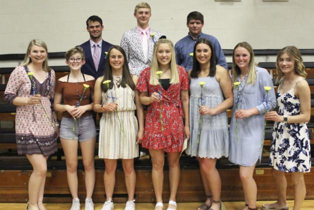 The final part of the Honor’s Night program was the National Honor Society induction for both last year and this year. New inductees from the past two years are pictured back, l-r: Samuel Coble, Clayton Moore, Deacon DeNaeyer. Front: Faith Miller, Hailey Phipps, Callie Coble, Taylor Svoboda, Michelle Brown, Lindey Coble, Josey French. Not pictured: Jordyn McDowell.