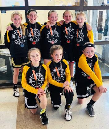 The Mullen 4th and 5th graders placed 2nd in the Division B 5th grade girls two-day Kearney Snow Jam basketball tournament this past weekend. Pictured back, l-r: Ayden Lee, Kendall Phipps, Ella Walz, Emri Dent, Elle Gracey. Front: Lillian Ericksen, Abbigail Mundorf, Avery Vinton.