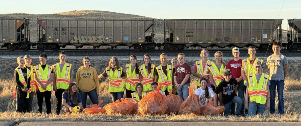 The Mullen Junior High MYF students participated in their annual trash pick up for two miles east of Mullen along Highway 2 last Wednesday evening, March 26. Sarah Crawford