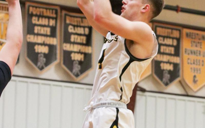 Alex Werner puts up a jump shot against Sandhills Valley. Carolee Brown Photography