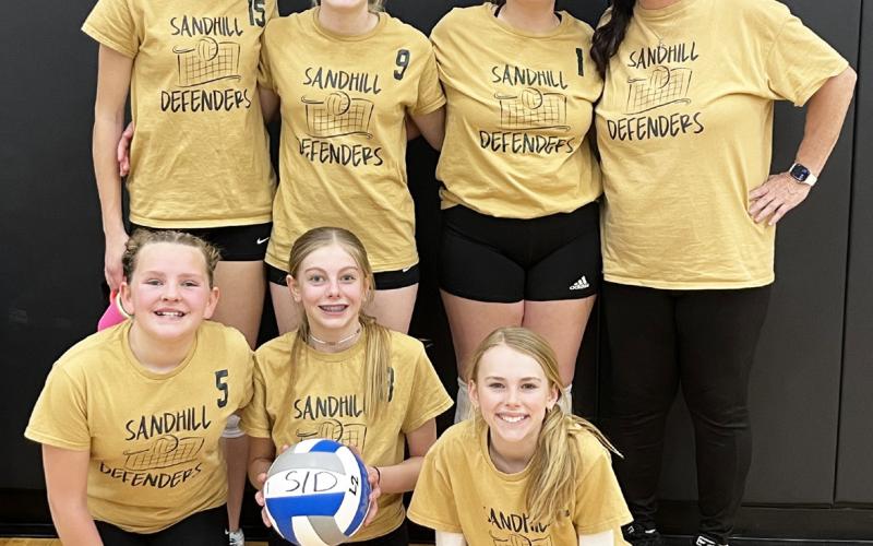 Back, l-r: Hadley Marsh, Ava Walz, Lilly Morrow, Coach Barb McIntosh. Front: Ella Walz, Kendall Phipps, Ayden Lee. courtesy photo