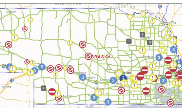 A screenshot from Nebraska 511 on Tuesday morning, Nov. 30.