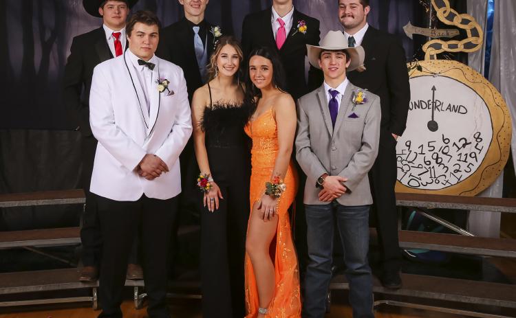 Mullen High School seniors attending prom are pictured back, l-r - Deacon DeNaeyer, Clayton Moore, Alex Moore, Tel Kvanvig. Front: Isaac Welch, Whitney Jennings, Izabella Brown, Jeffery Forsen.