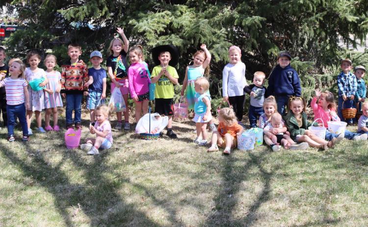 Over 30 kids preschool aged and younger attended the Easter Egg Hunt sponsored by the Mullen Commercial Club and Mullen High School National Honor Society last Wednesday morning, April 16. Gerri Peterson