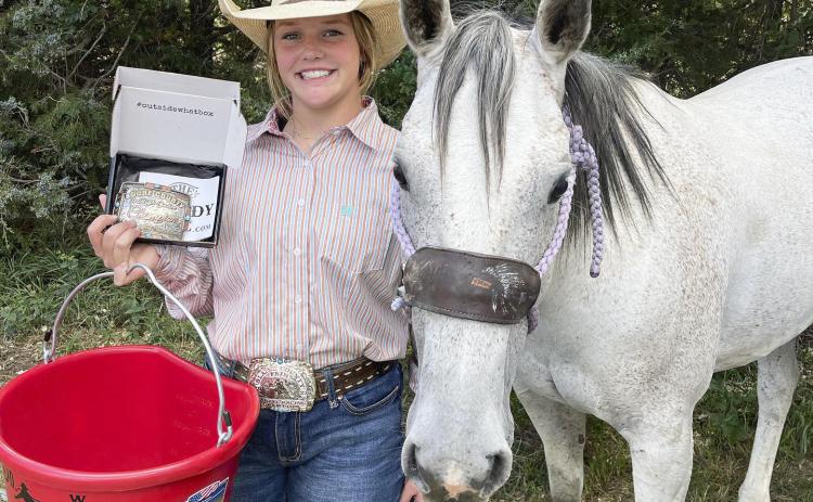 Emerson Thorberg with her prizes from Albion. Kendra Thorberg