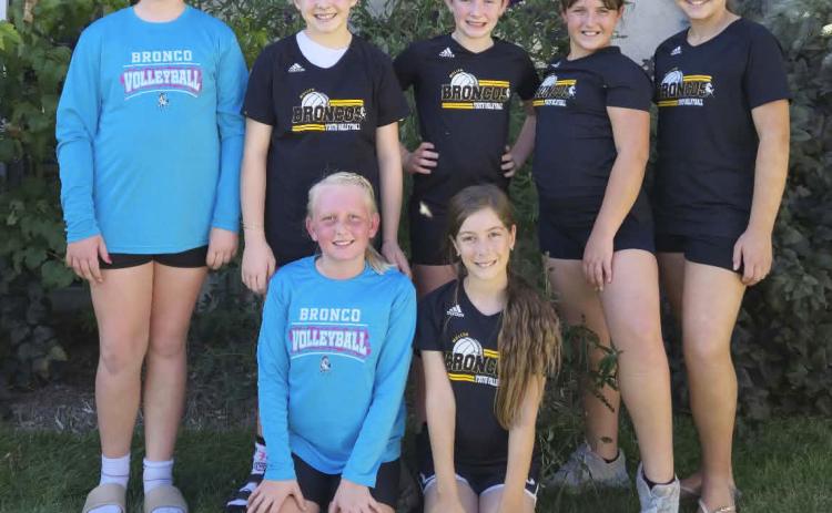 The Mullen 5th grade volleyball team placed 2nd at the Paxton tournament last Saturday, Oct. 10. Pictured back, l-r: Tatum Deibler, Sadie Hoyt, Marki Finney, Zandra Hebbert, Payton Moore. Front: Daryl Deibler, Avery Pollard. In the 6th grade division, the Mullen team placed 3rd out of six teams. Justa Deibler