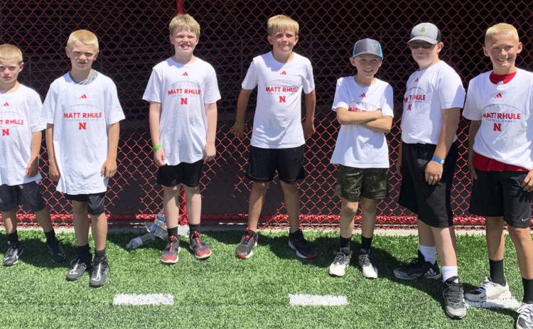 Mullen was well represented at the Matt Rhule Football Camps held in Lincoln at Memorial Stadium last month. Eight local youth attended the June 19th morning camp for grades 3rd-6th. Pictured l-r: Ryden Ourada, Weston Ourada, Jackson Newman, Caleb Deibler, Kyler Marsh, Collin Donohoe, Teal Peterson. Not pictured: Hayden Deibler. Other Mullen Broncos who attended Matt Rhule Football Camps were Chase Gracey, Jack Coble, Bronx Burney and Cylas Dent. Nichole Ourada