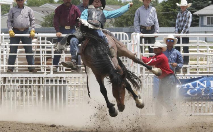 Spencer DeNaeyer on his winning bareback ride in the short go last Saturday. See page 3 for more photos from State Finals. Sandall Photography