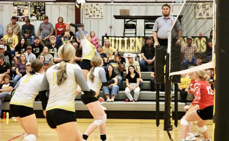 Jenna Donohoe goes up for a kill in the Homecoming volleyball game last Friday. Sue Licking