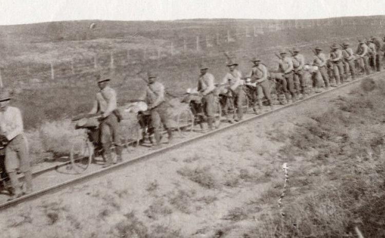 It is thought that this photo of the bicyclists was taken somewhere east of Alliance along the CB&amp;Q tracks in the Sandhills. courtesy photo