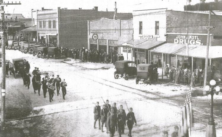 The 1922 funeral procession in Mullen for Warren O. Marcy. courtesy photo
