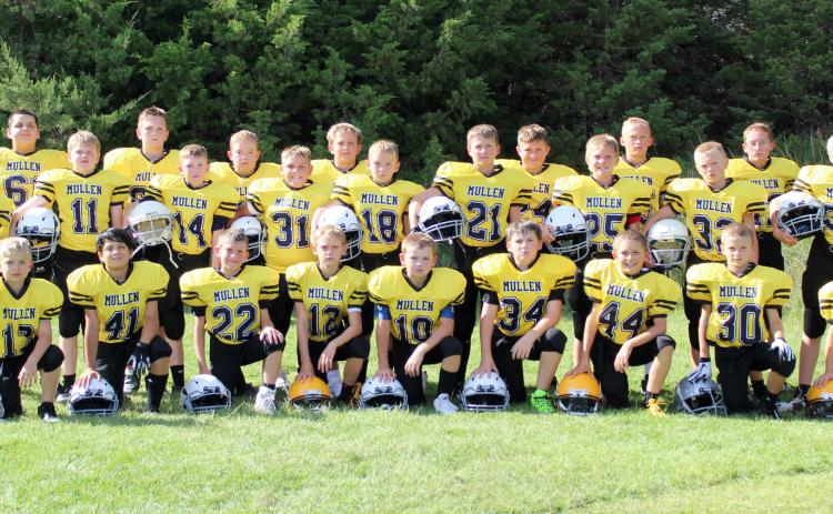 Mullen 3rd-6th grade youth football teams, back l-r: Hunter Gray, Hayden Deibler, Collin Donohoe, Caleb Deibler, Bronx Burney, Teal Peterson, Cooper Cash. Middle: Tuff Pettit, Jackson Newman, Duke Miller, Carson Hegland, Kyler Marsh, Cylas Dent, Gus Wingebach, Weston Ourada, Jedd Kraus. Front: Killian Kearns, Lorenzo Gonzalez, Luke Cox, Eli Barnes, Tripp Jewell, Zach Hicks, Grady Phipps, Ryden Ourada, Holt Morrison. Gerri Peterson