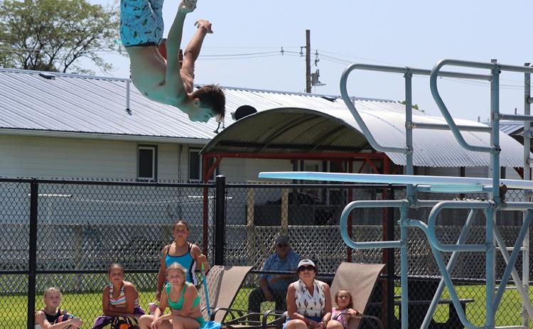Bo Pettit had a unique dive off the high board last Friday at the Water Carnival! Gerri Peterson