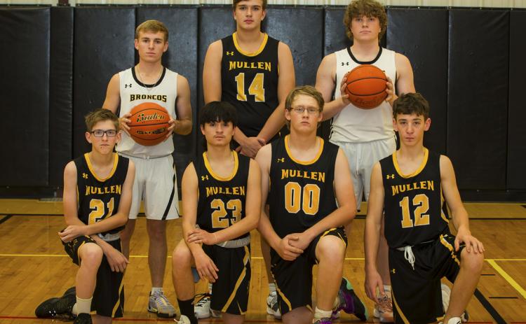 MHS Boys Basketball, back l-r: Kyle Finney, Jacob Walker, Ethan Hardin. Front: Curtis Wiese, Nicholas Gonzalez, Daniel Wright, Hunter Brown. Not pictured: Brandon Hardin, Alex Werner. Megan Andersen