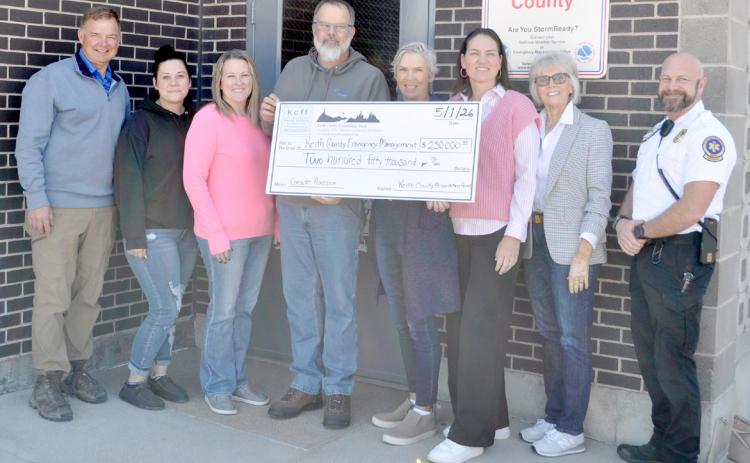 Pictured l-r: Corey Crandall, Keith County Board of Commissioners chairman; Zoey Gorham, dispatcher; JoAnna Swisher, dispatcher; David Kling, Keith County Emergency Manager; Mary Pierce, Keith County Foundation Fund advisory committee chair; Amber Kuskie, KCFF committee member; Angie Kolste, KCFF commitee member; and Jordan Meininger, Keith County Emerngency Medical Services chief. courtesy photo