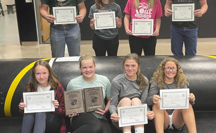 Mullen’s MNAC All Conference Art members, back l-r: Deacon DeNaeyer, Malia Oltmer, Izzy Hoyt, Chase Gracey. Front: Taylor Moore, Maci Walz, Georgia Wingebach, Riley Hegland. Not pictured: Jason Kraus. Kyle Hoyt